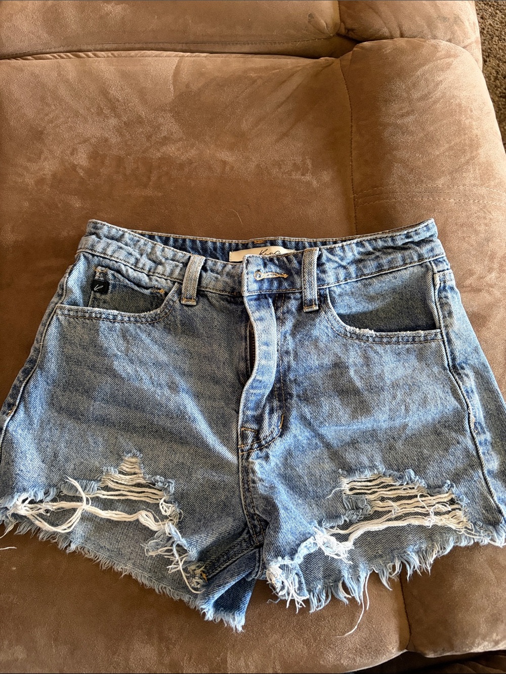 KanCan Light Blue Distressed High-Rise Jean Shorts